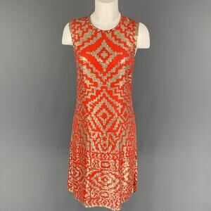 NAEEM KHAN Size M Orange Silver Geometric Sleeveless Cocktail Dress